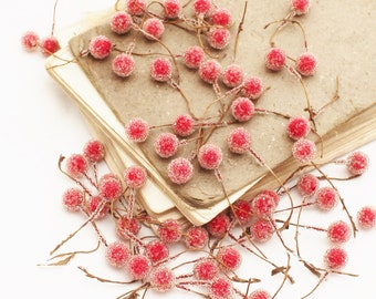 10 Red Iced Berries | Artificial Berries | Red Berry Filler | DIY Christmas | Millinery | Winter Berries | Sugared Berries  Blue Hutch BE127
