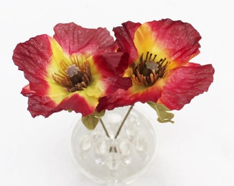 TWO BARGAIN Red Poppy Stems | Artificial Poppy | Millinery Flowers | Burgundy Poppies | Craft Flowers | Fake Poppy | The Blue Hutch