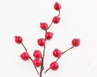 Red Rose Hips Sprays | Red Berries | Artificial Berries | Christmas Pick | Berry Filler | Winter Berries | Christmas Berries | BE571