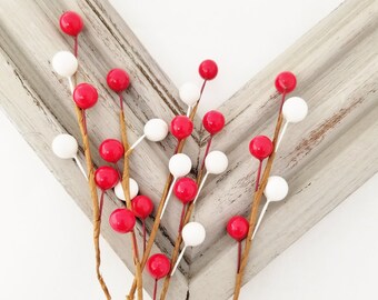Red & White Berry Sprays | Artificial Berries | Berry Filler | Millinery | Christmas Picks | Berry Picks | Fake Berry | The Blue Hutch BE132