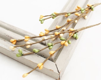 2 Peach Cream Green Pip Berry Sprays | Pastel Pip Berries | Faux Berry Pick | Artificial Berries | Pepper Berries | The Blue Hutch PB173