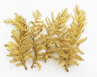 Glitter Gold Fern Leaf | Artificial Fern | Gold Leaf Filler | Millinery Leaves | Wedding | Flower Crown | DIY Bouquet | Fake Fern |  FE42