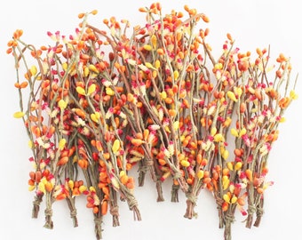 Orange Berry Sprays for Fall Decor & Crafts Pip Berries Fake Berry Picks | Blue Hutch PB396