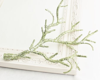 Glittered Green Branch Artificial Greenery | DIY Christmas Pick | Wedding Decor | Artificial Branches Stems Twigs | Blue Hutch GL3048