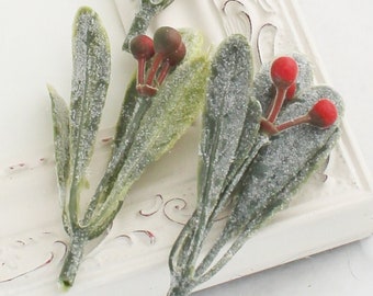 Fake Mistletoe Leaves Filler Frosted Winter Christmas Greenery | Kissing Plant Leaf Picks | Artificial Berries | DIY Wreath Filler   MO114