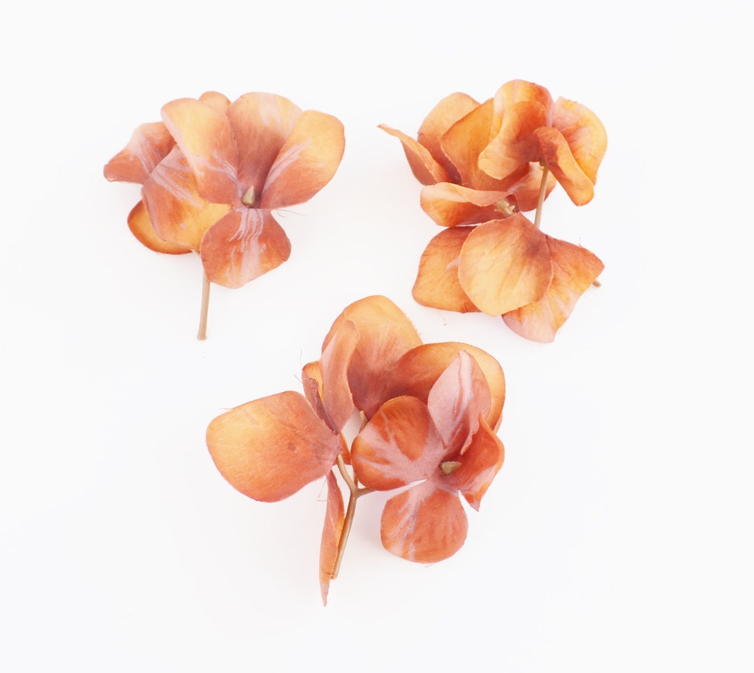 3 Orange Hydrangea Clusters Artificial Hydrangea Wedding Flower Crown