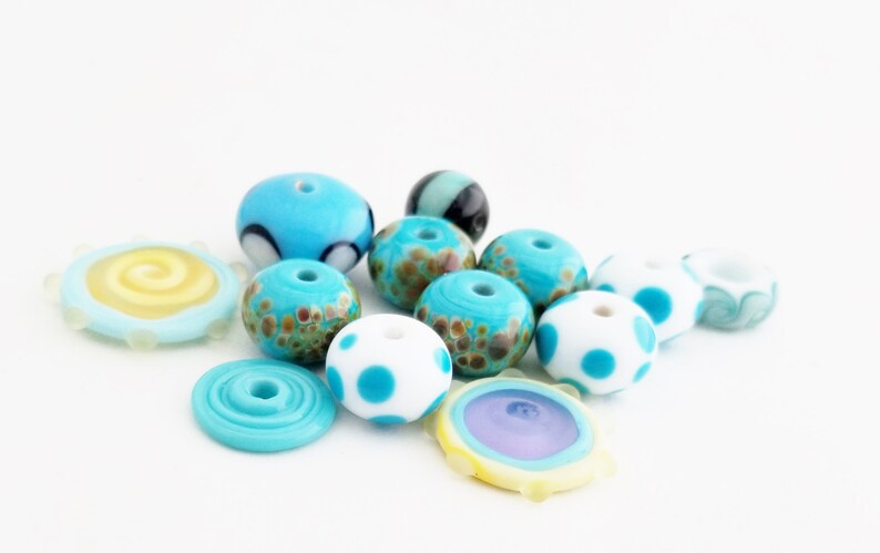 Destash Beads Torch Fired Enamel Lampwork Beads The Blue Hutch OB17 DIY Jewelry Kit 26 Turquoise Beads Orphan Beads