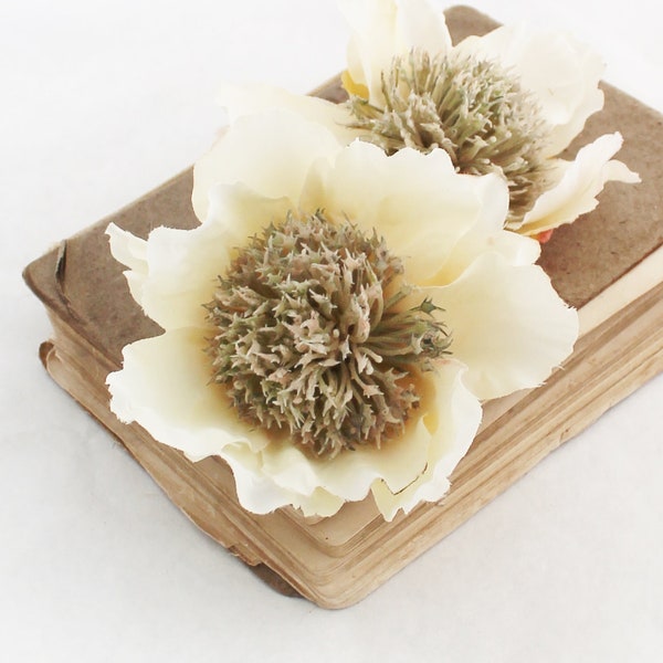 ONE Cream Peony | Silk Peony | Wedding | Millinery Flowers | DIY Bouquet Filler | Hair Clip Flower | Artificial Peony | The Blue Hutch PY53