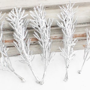 Silver Greenery Picks | Winter Pine Christmas Decor | Wedding Crown Filler | Fake Pine Sprays for Crafts | Wreath Filler