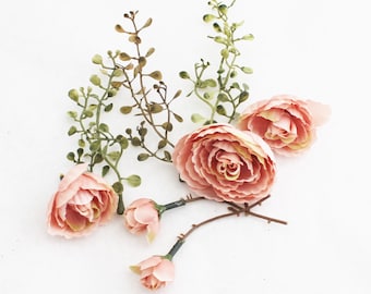 Pink Ranunculus | Artificial Baby's Breath | Wedding Flower Crown | Millinery Flowers | Pink Flower Picks | Silk Flowers | Blue Hutch RN506
