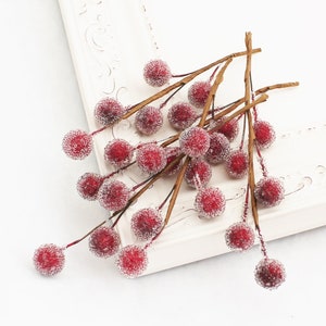 Iced Red Berry Picks | Beaded Berries | DIY Christmas Picks | Millinery Berries | Winter Berries | Berry Filler | The Blue Hutch BE586