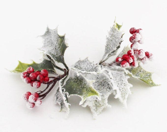 Flocked Holly Picks Artificial Holly Christmas Greenery Etsy