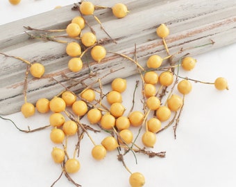 10 As-Is Gold Berry Picks | Fake Berries | Artificial Berries for Crafts | Faux Berries for Crowns | Fake Rose Hips | Blue Hutch BE173