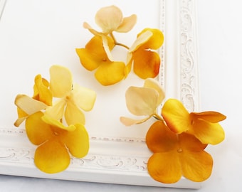 Gold Yellow Hydrangea Flower Clusters | Artificial Hydrangea Filler | Millinery Flowers for Hats | Flower Crown Wedding | Blue Hutch HY325