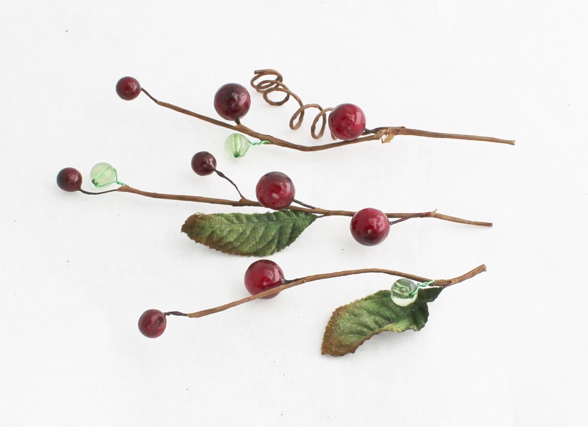 3 Vintage Plastic Holly Berry Picks Red Millinery 