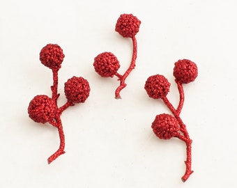 THREE Red Berry Sprays | Artificial Berries | DIY Christmas Picks | Berry Filler | Millinery Supply | Embellishment | The Blue Hutch BE134