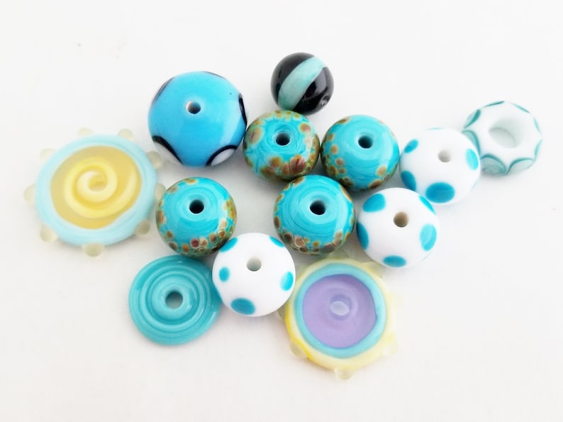 Destash Beads Torch Fired Enamel Lampwork Beads The Blue Hutch OB17 DIY Jewelry Kit 26 Turquoise Beads Orphan Beads