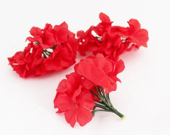 3 BARGAIN Red Geraniums | Artificial Geraniums | Millinery Flowers | Hair Accessory | Flower Crown | Silk Flowers | Crafts | The Blue Hutch