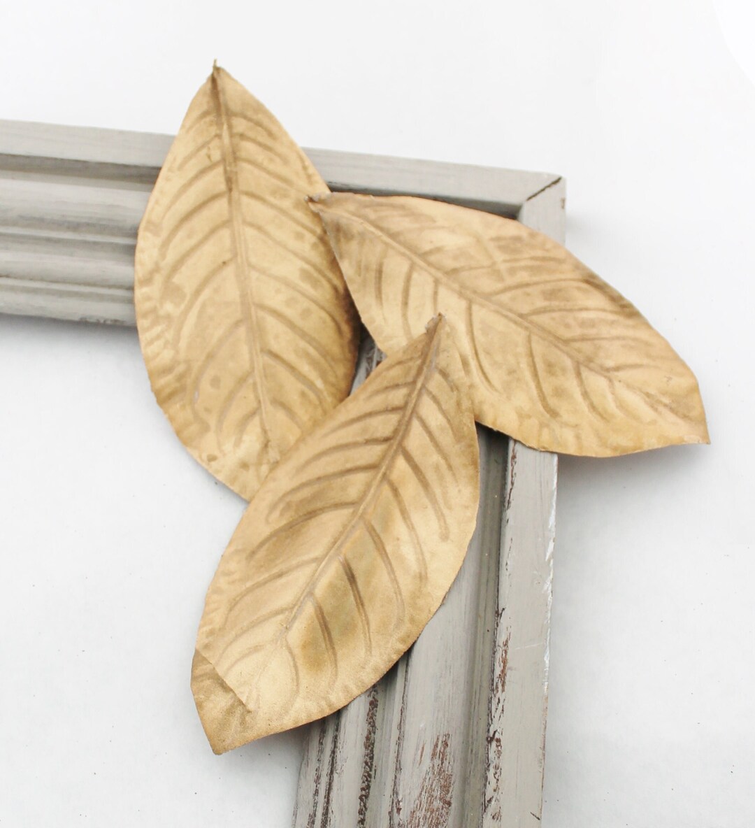 3 Gilded Gold Magnolia Leaves Artificial Greenery for Hats Etsy