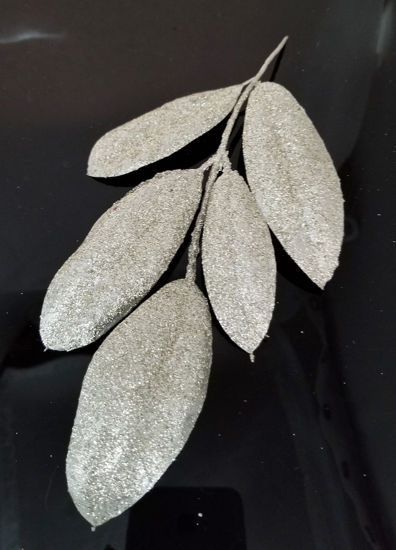 Wedding Greenery Faux Greenery Millinery Leaves The Blue Hutch 1006 DIY Bouquet 8 Glittered Silver Peony Leaves Wreath Filler