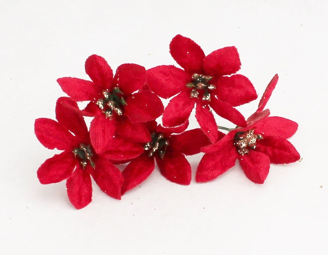 Small Red Poinsettia Picks Christmas Poinsettia Christmas Flowers Faux Poinsettia for Crafts