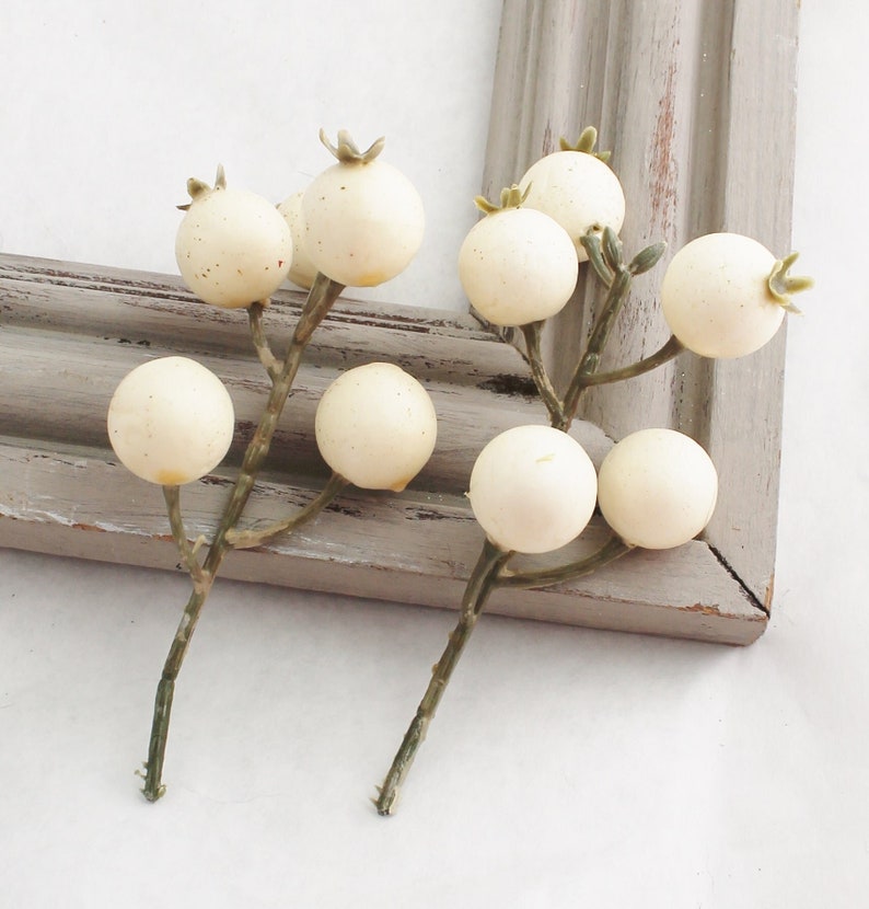 2 Cream Berry Picks Artificial Rose Hips Fake Berries Wedding Decor Fake Berry Filler Large Berries for Crafts Blue Hutch BE168 image 1