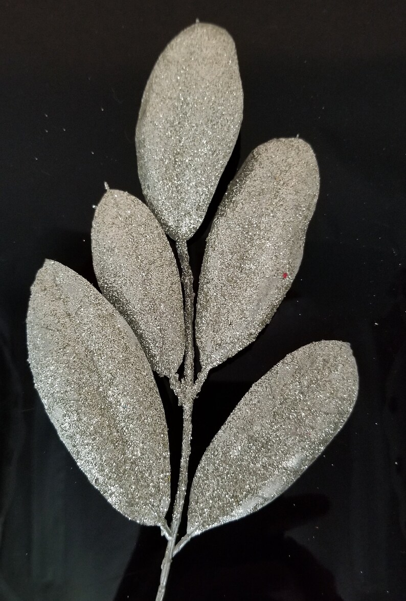 Wedding Greenery Faux Greenery Millinery Leaves The Blue Hutch 1006 DIY Bouquet 8 Glittered Silver Peony Leaves Wreath Filler