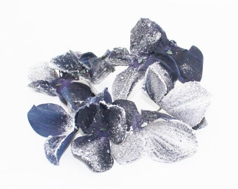 4 Frosted Hydrangea Clusters | Dark Blue Hydrangea | Winter Flowers | DIY Christmas Picks | Millinery Flowers | The Blue Hutch HY328