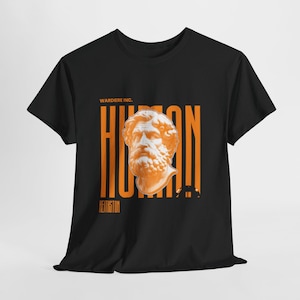 Camiseta com estampa gráfica de busto clássico laranja | Camiseta com tipografia retrô de estátua