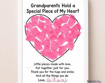 Grandparents Torn Paper Craft, Preschool Grandparents Day Keepsake, Tissue Paper Heart Craft, Toddler Fine Motor Activity, Printable PDF