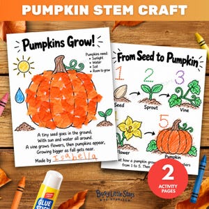 Pumpkin STEM Craft for Kids, Pumpkin Life Cycle Activity, Preschool Fall Science, Torn Paper Fine Motor Craft, Kindergarten Printable