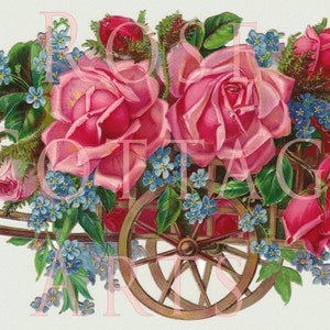 Printable Digital Download Antique"Rose Cart" Die Cut Victorian Scrap Graphic Image