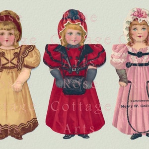 Download digital para impressão 'Três lindas garotas' antigas bonecas de papel recortadas imagem gráfica de sucata vitoriana