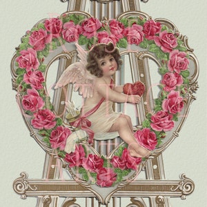 Download digital para impressão, anjo antigo em um cavalete, imagem gráfica de sucata vitoriana cortada