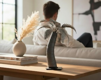 Palmera de metal de 30 cm, decoración de mesa para interiores y exteriores, planta tropical de acero hecha a mano.