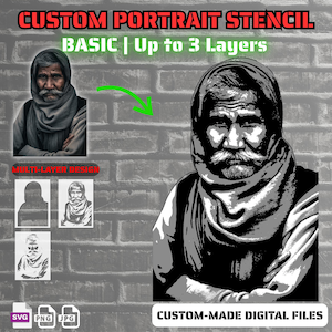Custom Portrait Stencil From Photo, Up to 3 Layer Personalized SVG Stencil, Simple Digital Cut File