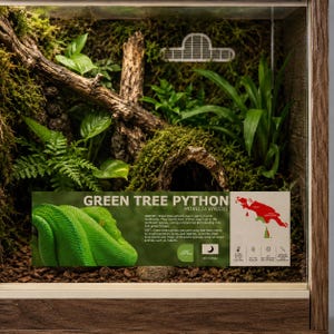 Green Tree Python Vivarium Info Sticker | Zoo-Quality Waterproof & UV-Resistant Care Card | Reptile Enclosure Label | Snake Owner Gift