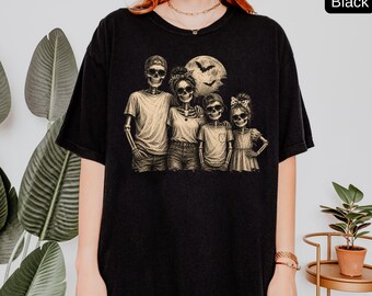 Custom Family Halloween Shirt, Personalized Skeleton Family Tee, Custom Photo Shirt, Comfort Colors® Unisex Spooky Family Halloween Gift
