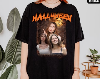 Custom Halloween Photo Shirt, Personalized Bootleg Comfort Colors® Tee, Unisex Spooky Season T-Shirt, Custom Friend Group Gift, Bestie Gift