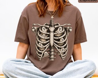 Ghost Rib Cage Halloween Shirt, Vintage Skeleton Ghost Graphic Tee, Comfort Colors® Unisex Spooky Season Shirt, Gothic Halloween Gift