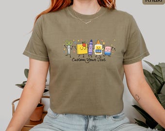 Comfort Colors® Custom Teacher Shirt, Back To School Teacher Gift, Pixel School Supplies , Cute Preschool Teacher Tee, Crayon Glue Scissors