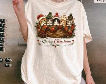 Christmas Cat Shirt, Comfort Colors® Cute Christmas Kittens Tee, Merry Christmas Cats, Cozy Holiday Shirt, Cat Lover Gift, Unisex Tee