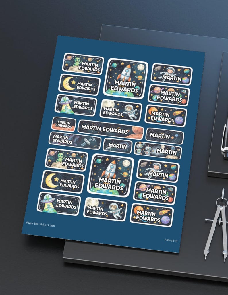 Property Label Sample Space Name Labels Template, Editable Outer Space School Stickers ...