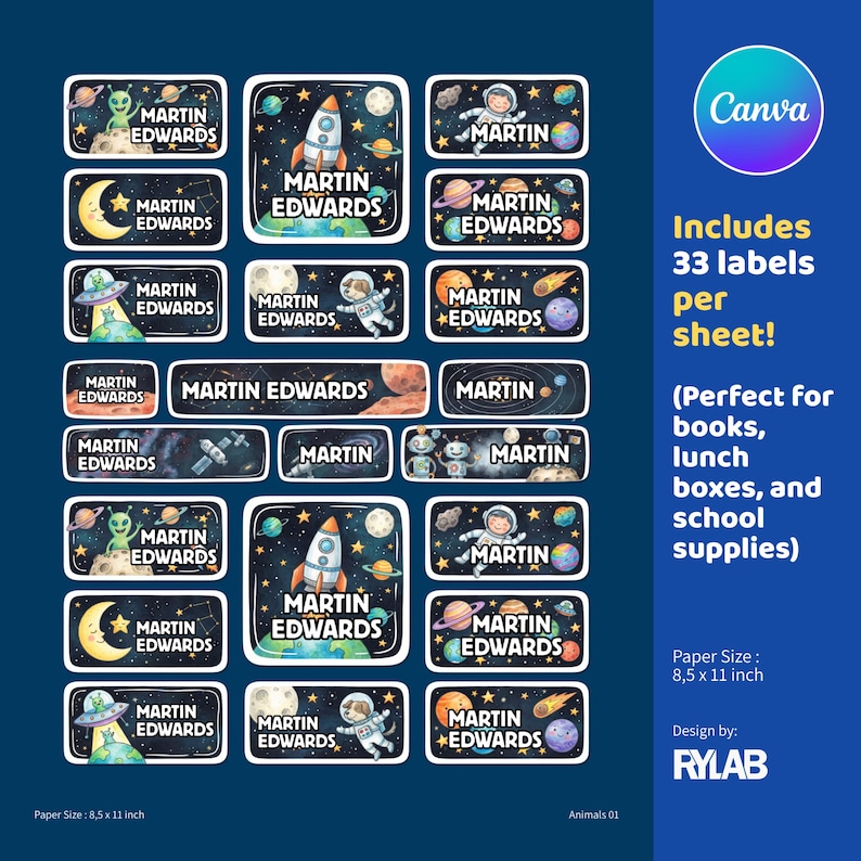 Property Label Sample Space Name Labels Template, Editable Outer Space School Stickers ...