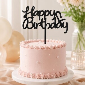 Decorazione per torta di compleanno in MDF tagliata al laser, con scritta "Happy Birthday" (naturale, nero, bianco)
