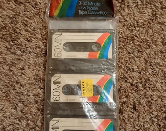 Lot de 3 cassettes audio vierges Swire Intermagnetics vintage, scellées d'usine (NOS), 60 minutes, faible bruit, mix rétro années 80 « Rainbow Mixtape ».
