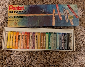 Pastelli a olio vintage Pentel, 25 colori PHN-25, formato standard, articoli artistici retrò, scatola originale da collezione, cancelleria taiwanese, rimanenza di magazzino.