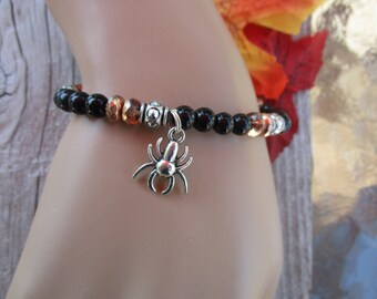 Halloween bracelet, Halloween jewelry, Spider bracelet, Beaded bracelet, Stretch bracelet, Handmade bracelet