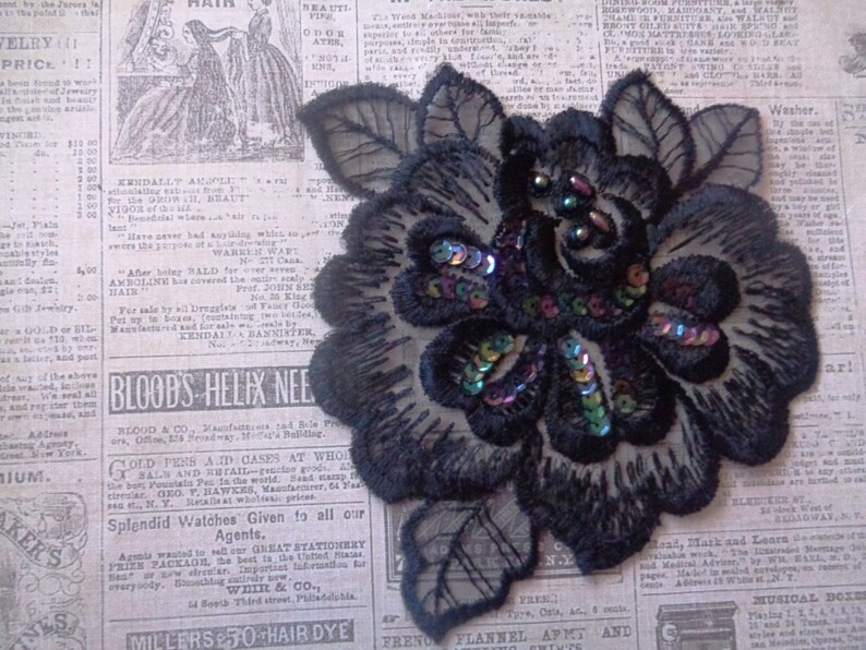 Vintage Rose Lace Applique Black x 1 For Romantic Etsy