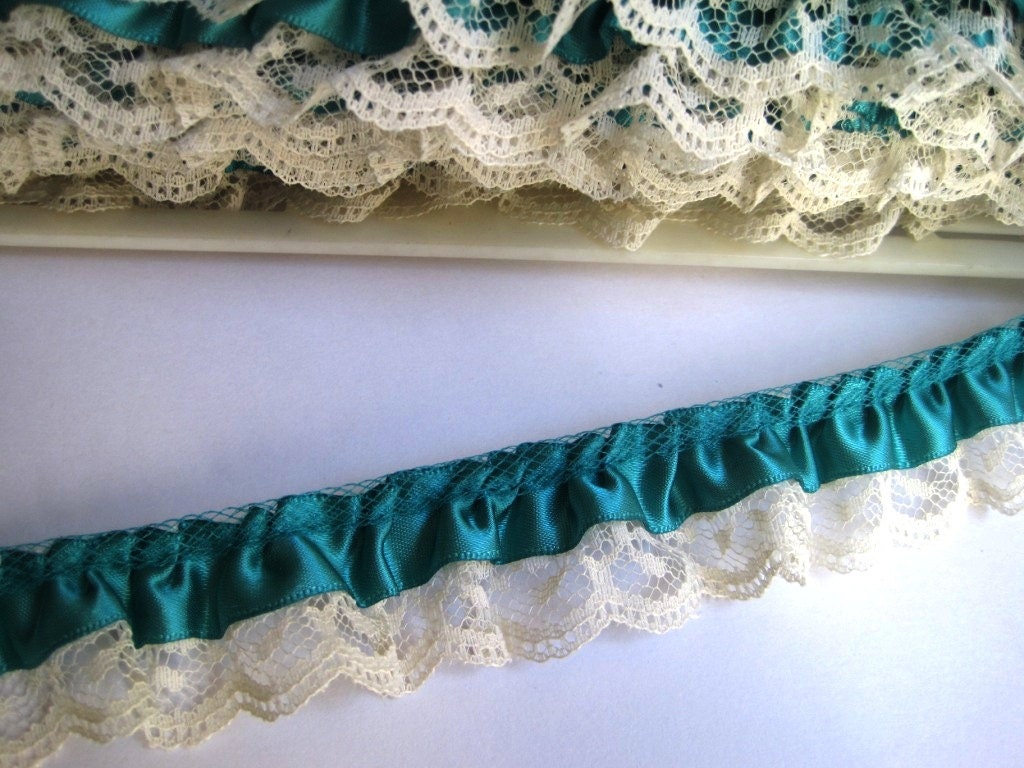Gathered Ruffled Lace With Satin Ribbon Trim Green / Ivory - Etsy